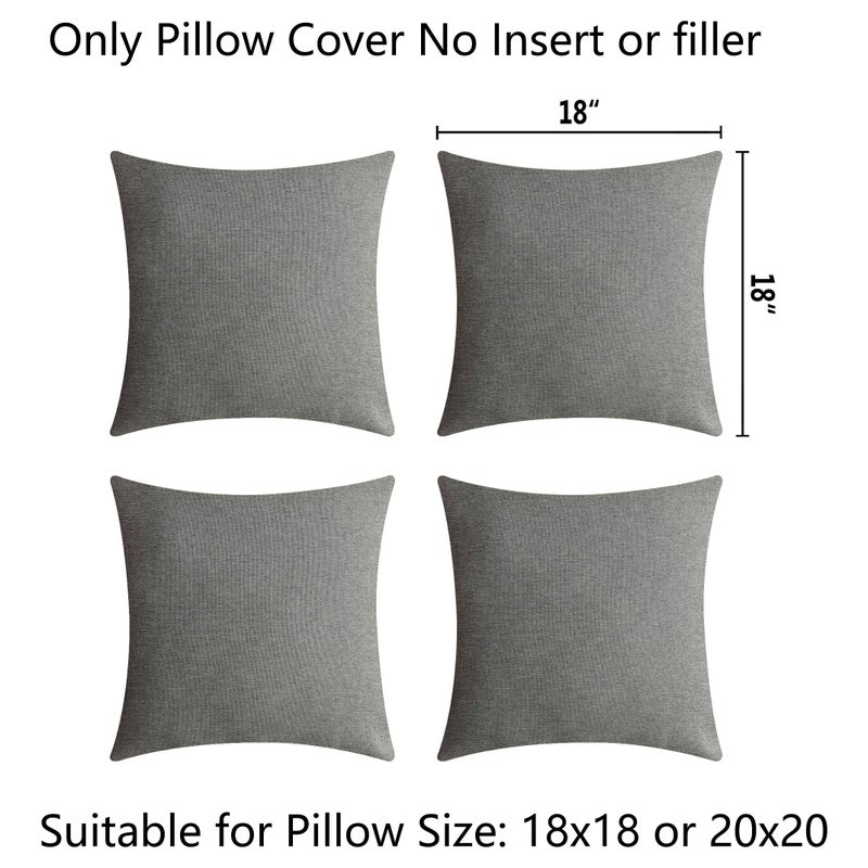 Demetex Outdoor Pillow Covers Waterproof Square Pillow Case Decorative Throw Pillows for Couch Patio Furniture Holidays Indoor Outdoor Party  Set of 4  18x18 Inch  Light Grey - Image 3
